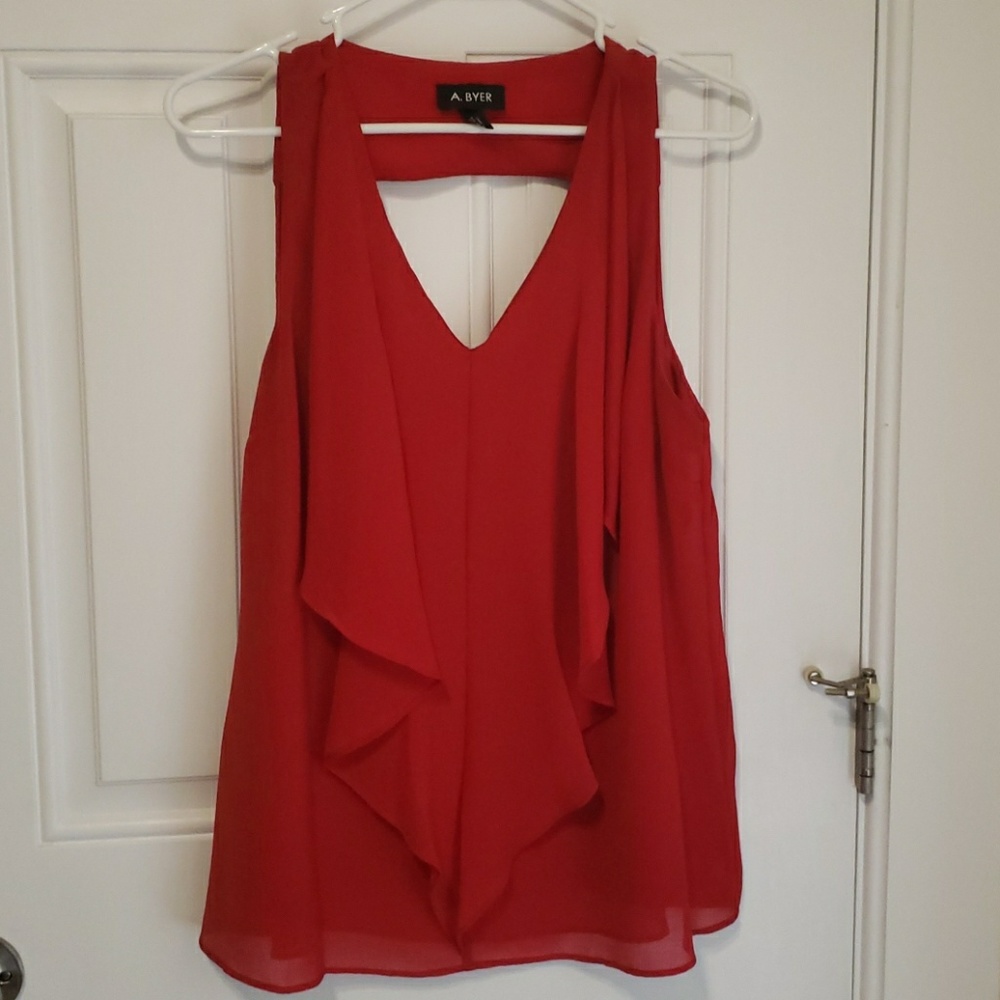 A Byer dressy red tank top with ruffle